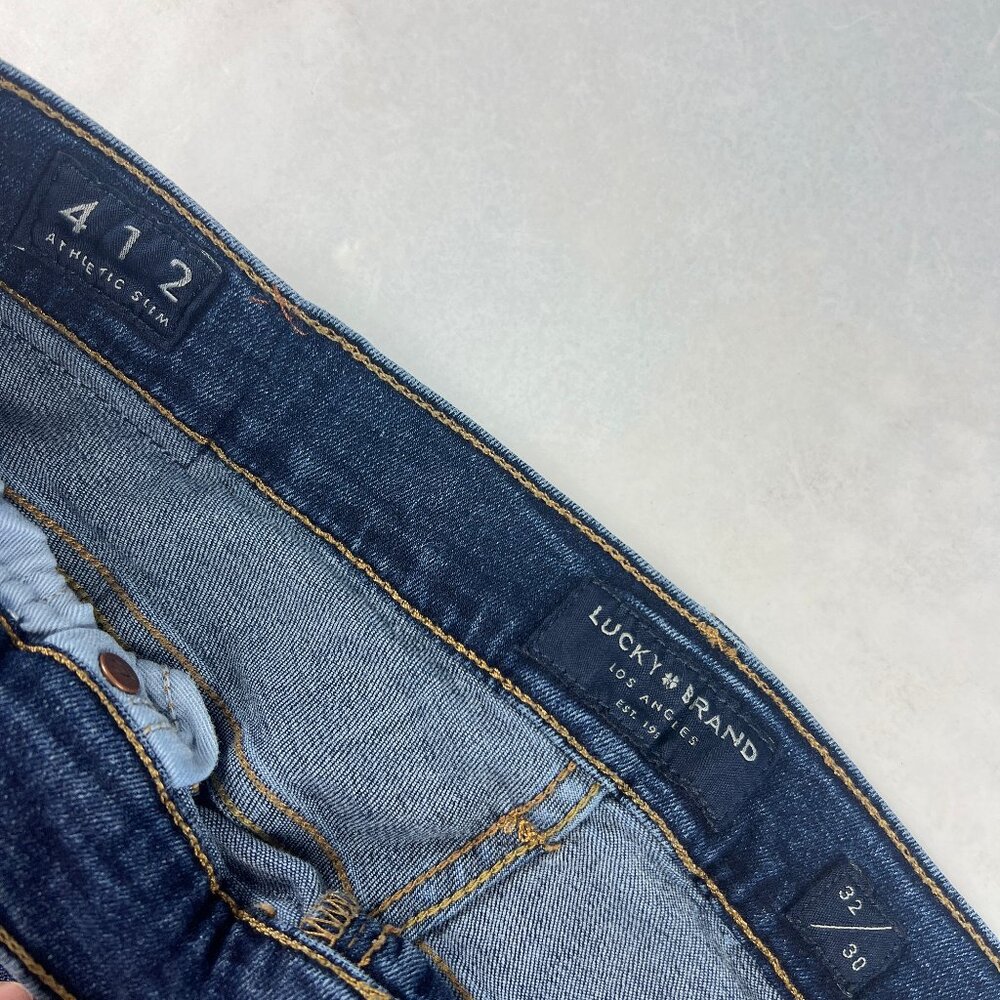 Lucky Brand Jean Men 32x28* 412 Athletic Slim Blue Faded Stretch Denim Tag 32x30 - Picture 7 of 16